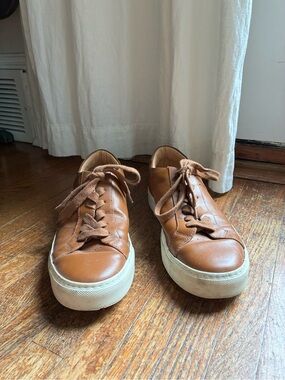 Men's Casual Leather Platform Sneakers in Brown